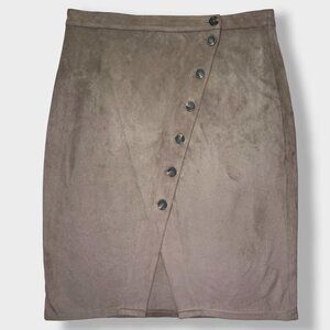 A Beautiful Soul Faux Suede Wrap Skirt Brown With Working Buttons Size A (14/16)